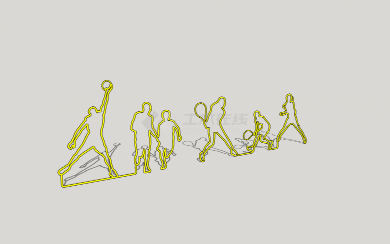 黄色线框造型运动雕塑su模型-图二