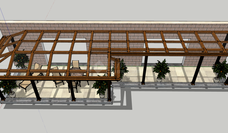 阳光房木制屋顶桌椅su模型-图一
