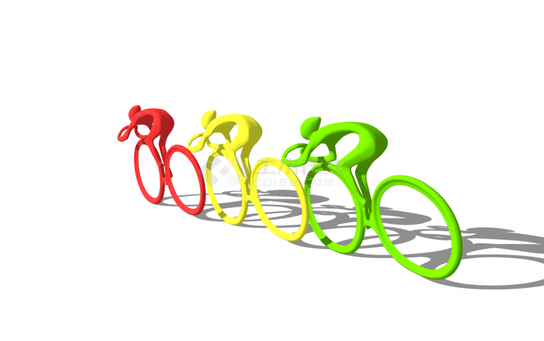 红黄绿三色自行车骑行运动雕塑su模型-图二