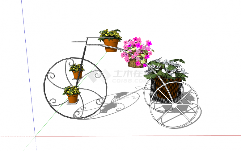 铁质自行车装载花盆景观小品su模型-图一