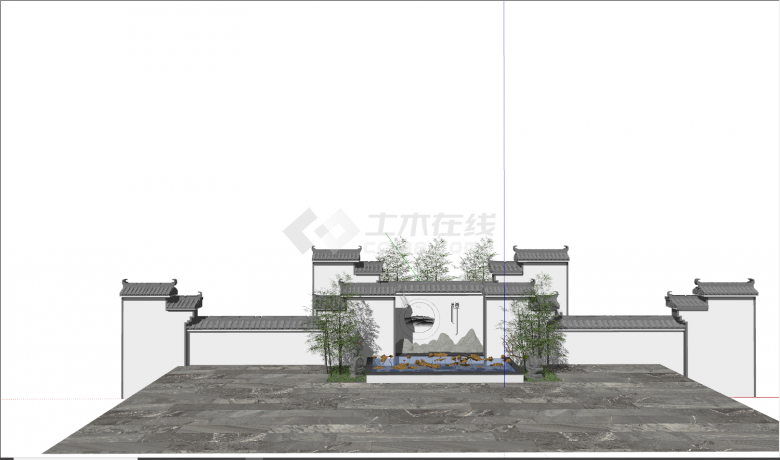 新中式马头墙景墙su模型-图二