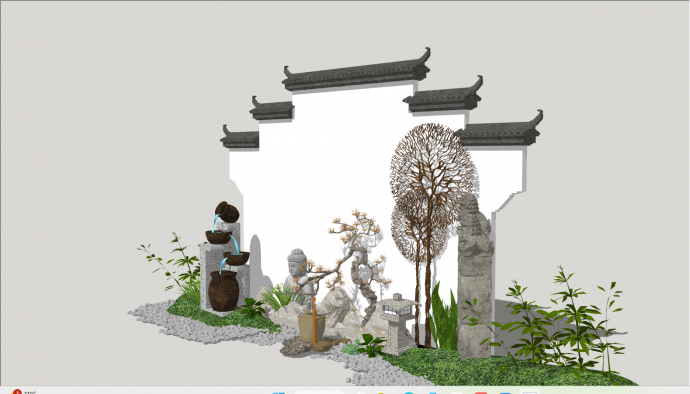 新中式庭院禅意景观墙su模型_图1