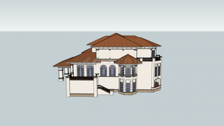 欧式古典白墙红屋顶别墅su模型-图一