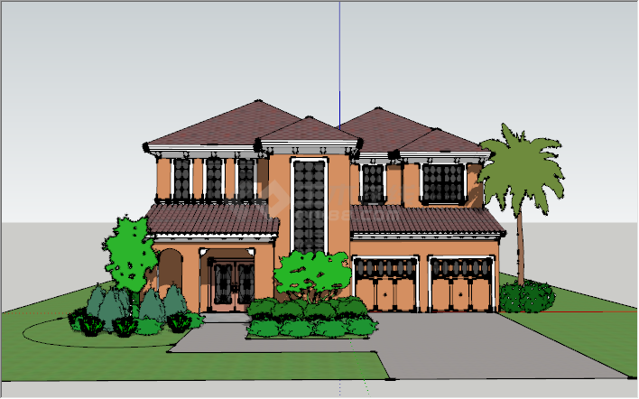 欧式简约橙色外立面独栋别墅su模型-图二