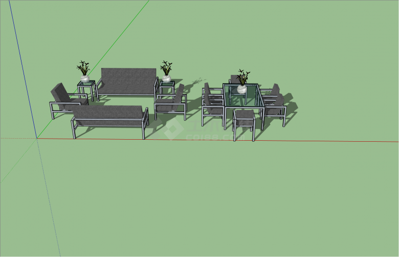 现代风格高级灰色椅子及玻璃桌子su模型-图二