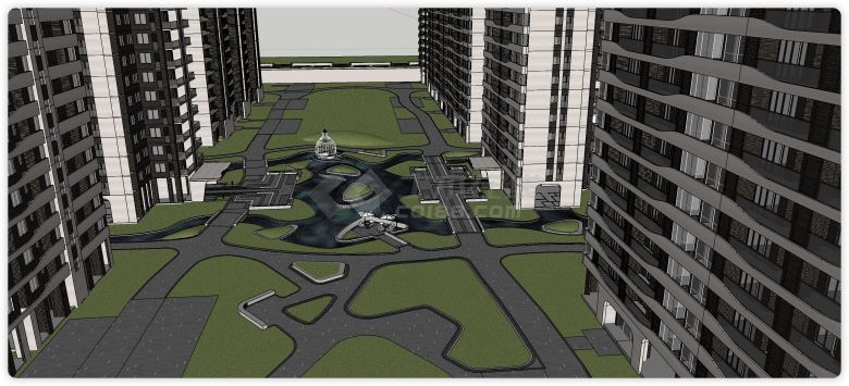 玻璃阳台大型高楼小区su模型-图二