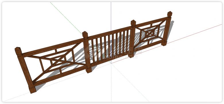 切割矩形竖条木质栏杆su模型-图二