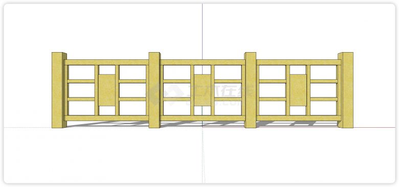 三段横竖矩形造型木质栏杆su模型-图一