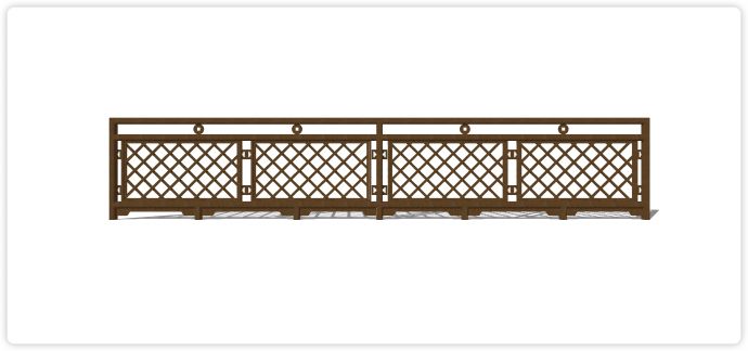中式铜钱棱形造型木质栏杆su模型_图1
