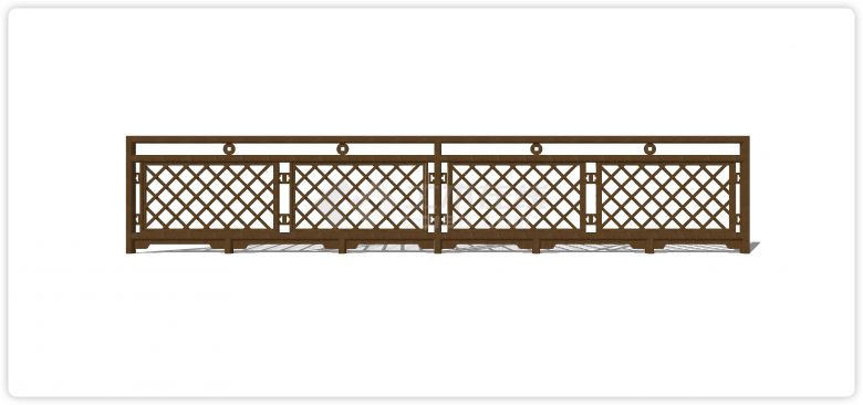 中式铜钱棱形造型木质栏杆su模型-图一