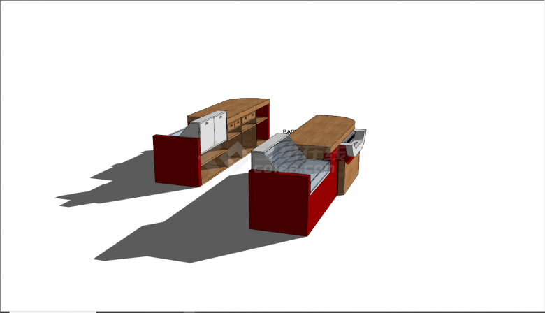 红色柜台家具桌椅su模型-图一