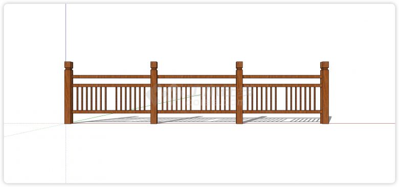 新中式大小间隔竖线木质栏杆su模型-图一