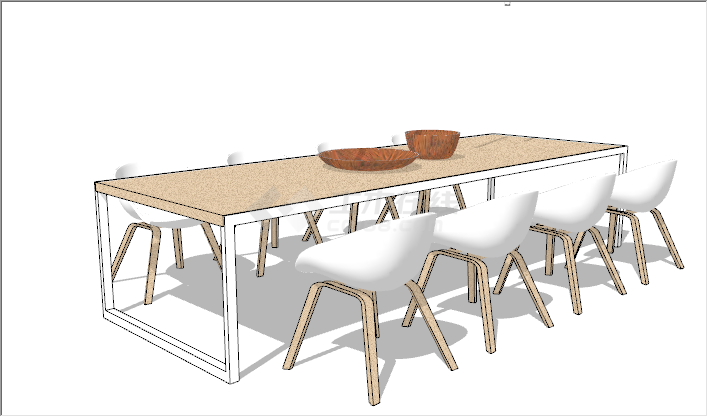 北欧简约餐桌餐椅组合su模型-图一