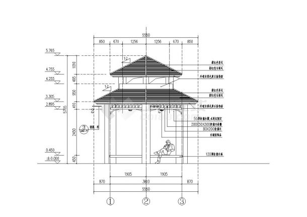 六角亭详图施工图，双层结构-图二