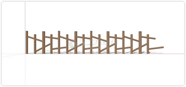 圆柱形木条梯形排列木质栏杆su模型-图一