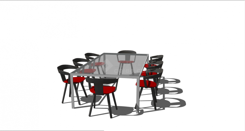黑红色现代办公室家具桌椅su模型-图二