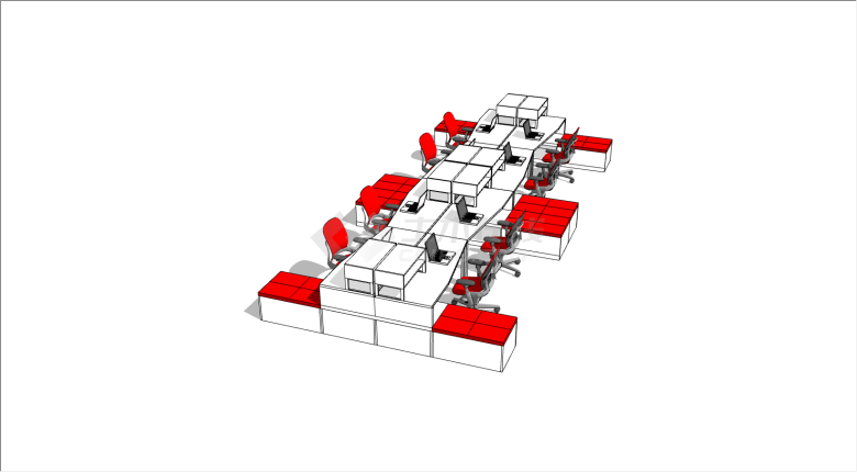 红色长型办公室家具su模型-图二