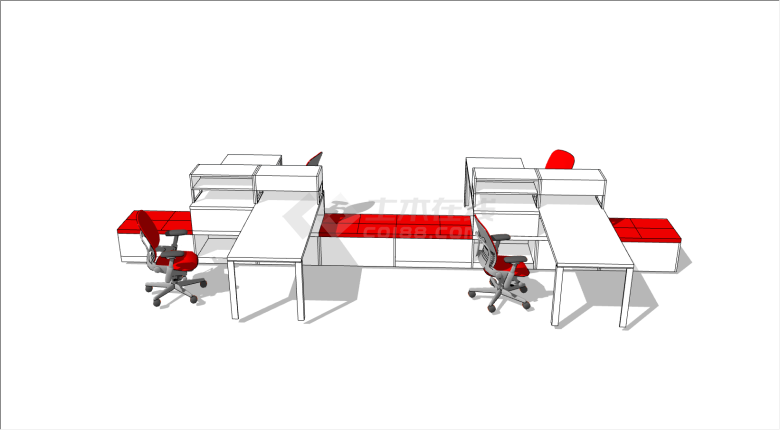 白色长型简约办公室家具su模型-图一