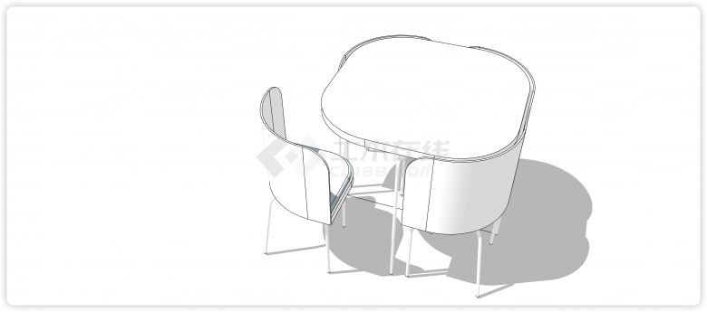 圆角正方形办公室家具桌椅su模型-图二