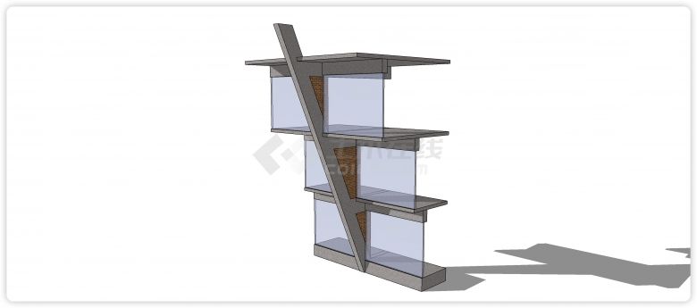 斜上大理石固定柱玻璃幕墙su模型-图二