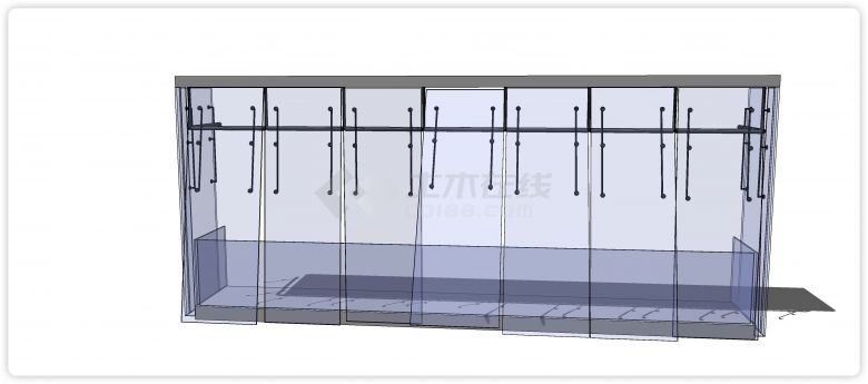 三点钢管固定可推开玻璃幕墙su模型-图二