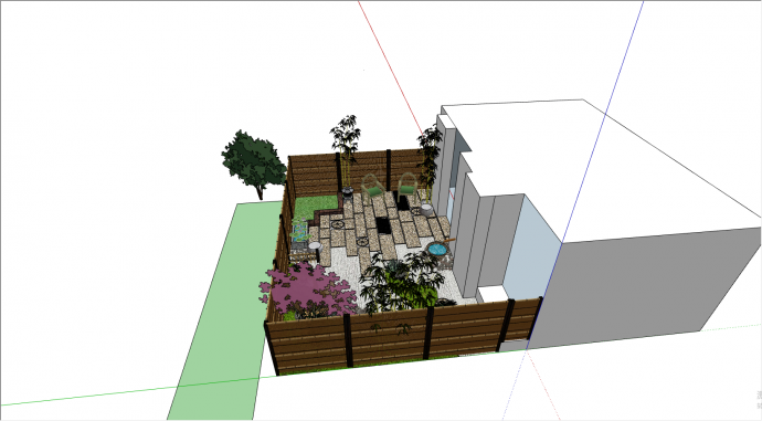 带围城式简约花园式景观su模型_图1