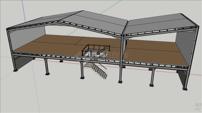 二层车间钢结构框架su模型-图二