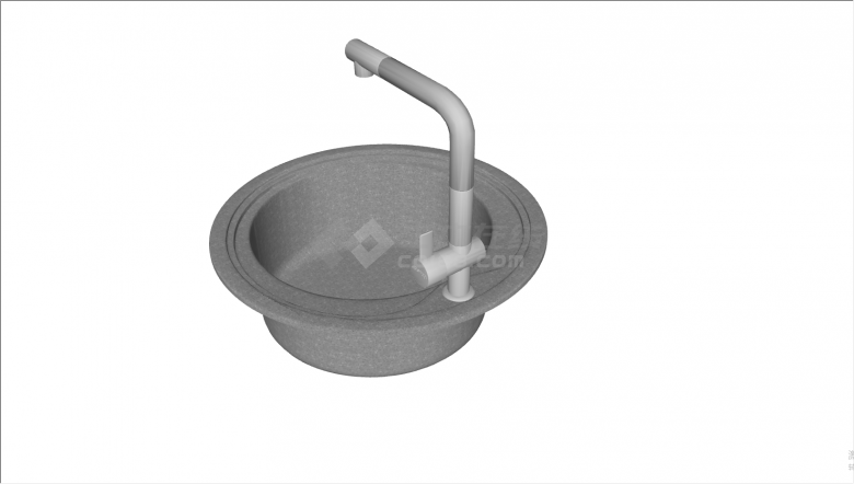 灰色圆型不锈钢台盆水槽su模型-图二