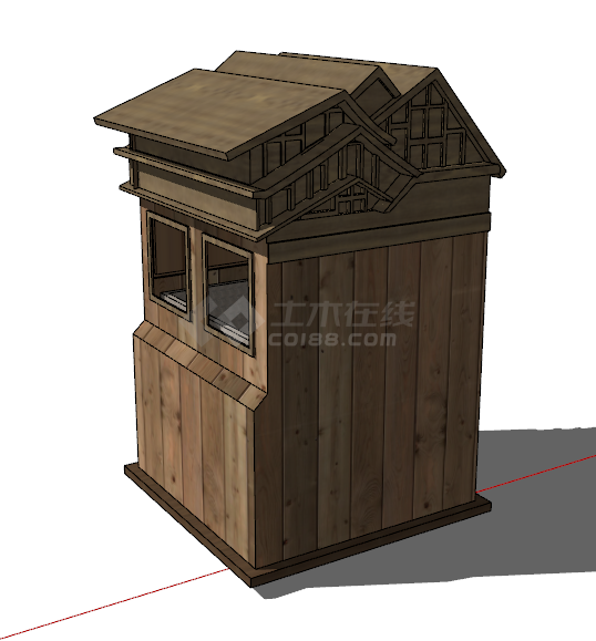 中式特色木质分类垃圾箱su模型-图二