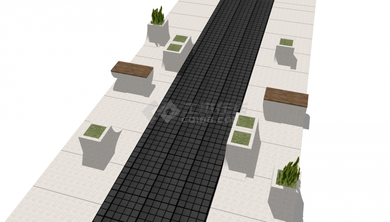 棕色的带有绿色的植物的创意前沿树池座椅su模型-图二