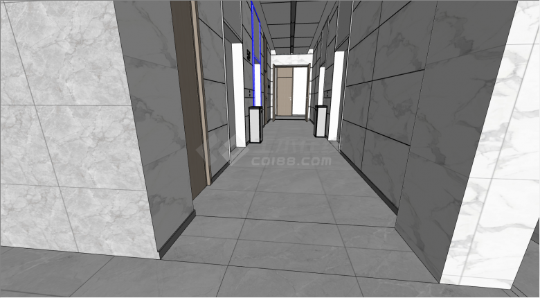 简约现代电梯厅过道走廊 su模型-图二