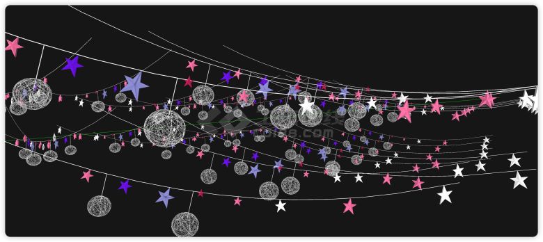 紫色粉红色星星商业氛围灯su模型-图二