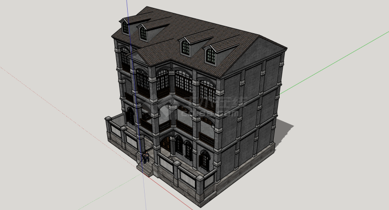 民国风情阁楼商业建筑su模型-图二