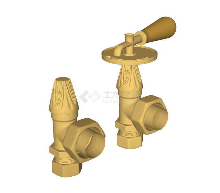 金黄色两个独立水阀带大开关的水龙头组合su模型-图二