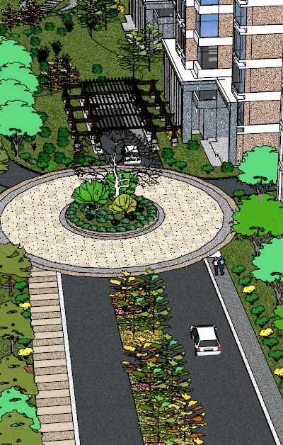 中式广场公园带小区su模型_图1