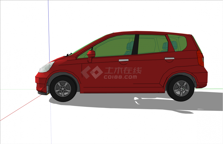 现代红色小型轿车汽车su模型-图二
