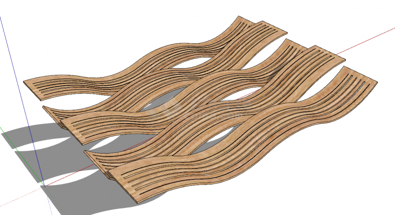 现代创意木质波浪形异形吊顶su模型-图二