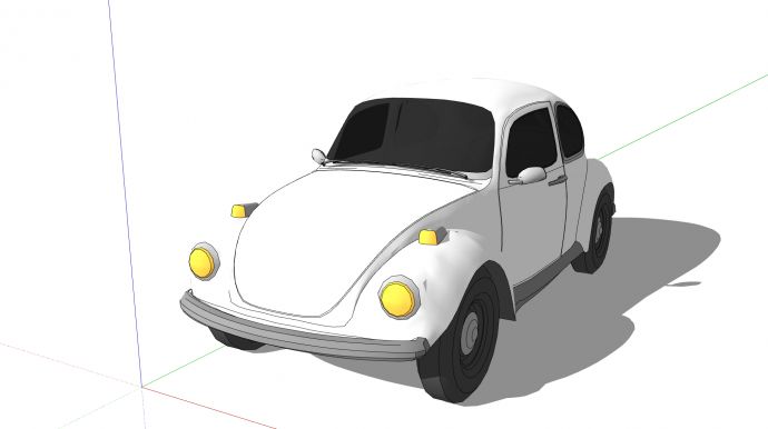 白色甲壳虫轿车汽车su模型_图1