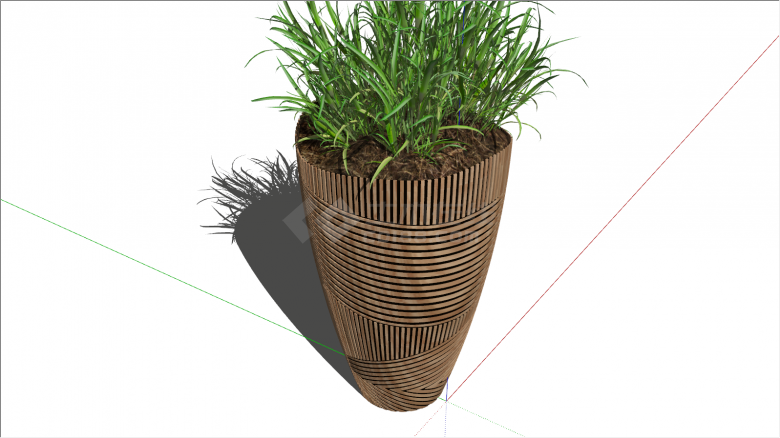 木条编织筒状绿植盆栽su模型-图二