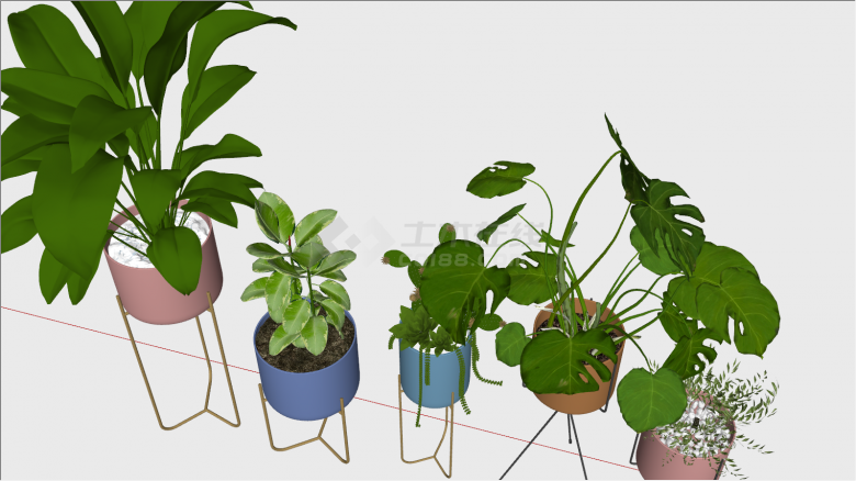 多个带架子马卡龙配色现代绿植盆栽su模型-图二