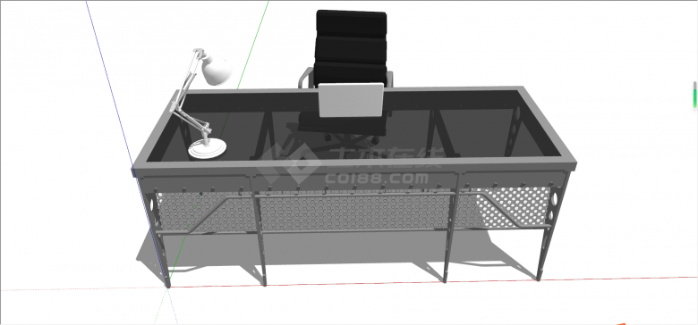 现代简约黑色长款书桌su模型-图二
