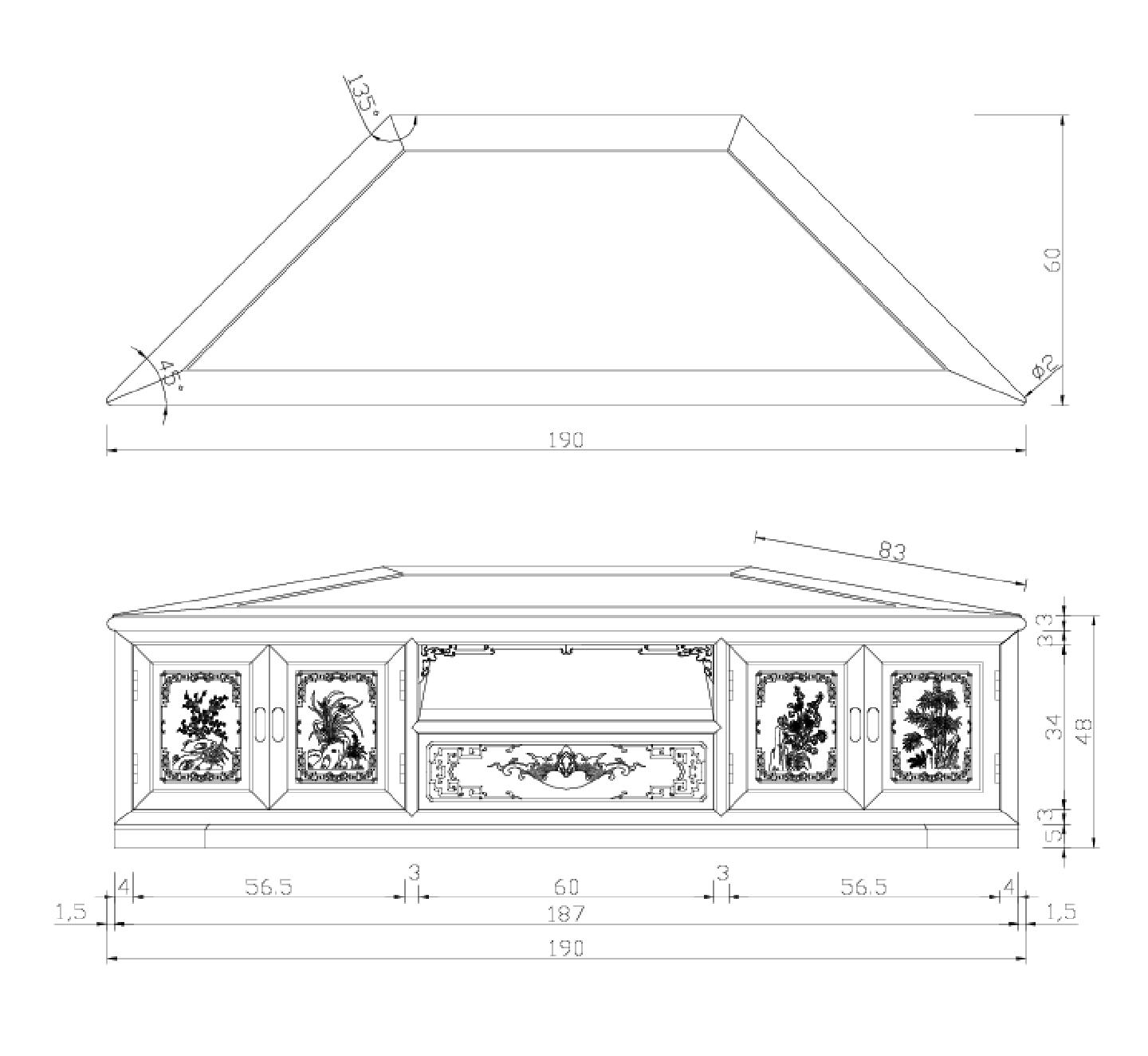 某某建筑电视地柜结构平面图CAD图