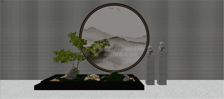 中式古典文艺室内造景su模型-图一