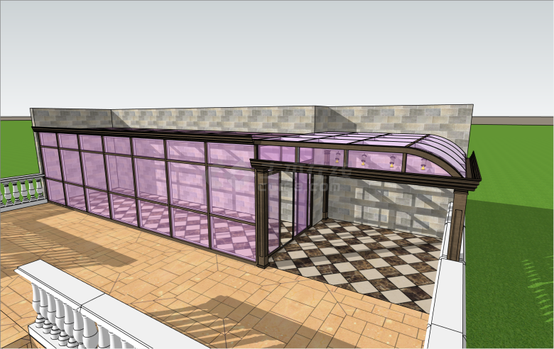 现代风格钢架大型阳光房su模型-图二