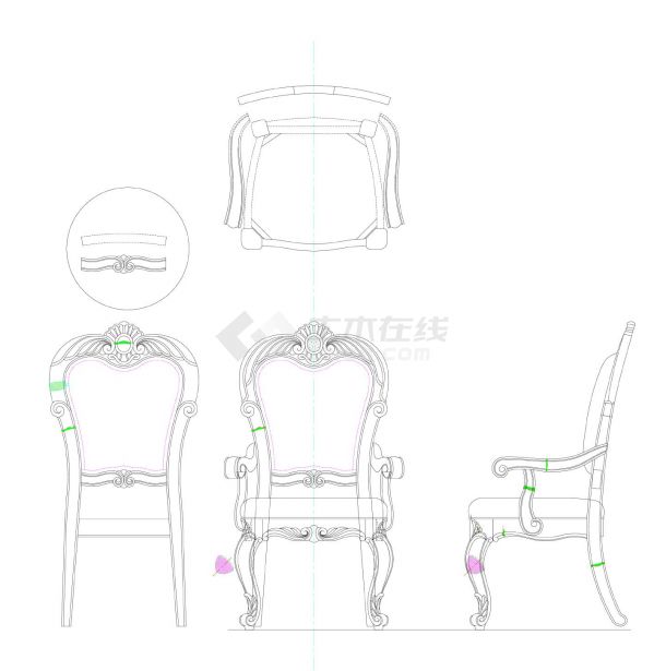 欧式D2扶手椅详图CAD图-图一