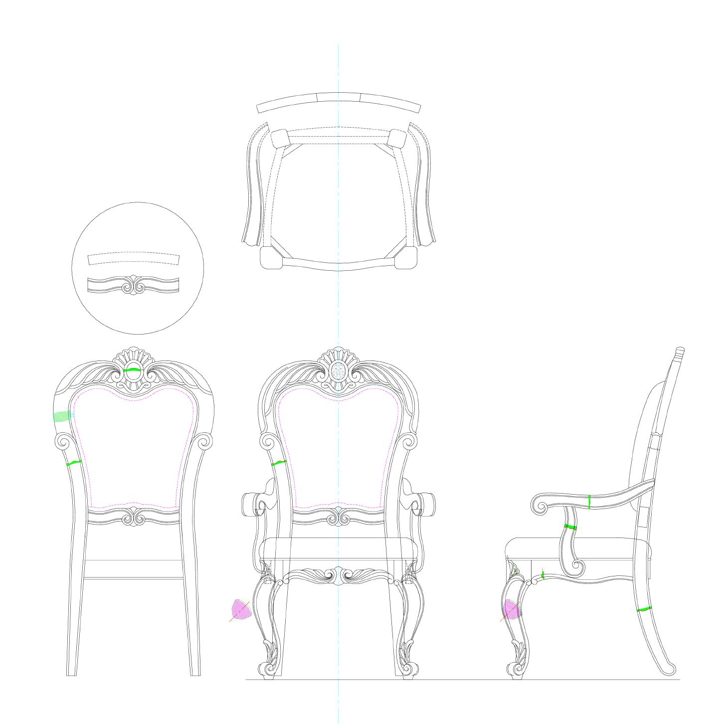 欧式D2扶手椅详图CAD图