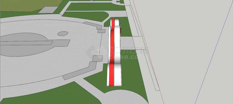 红白曲线交错公园入口大门su模型-图二
