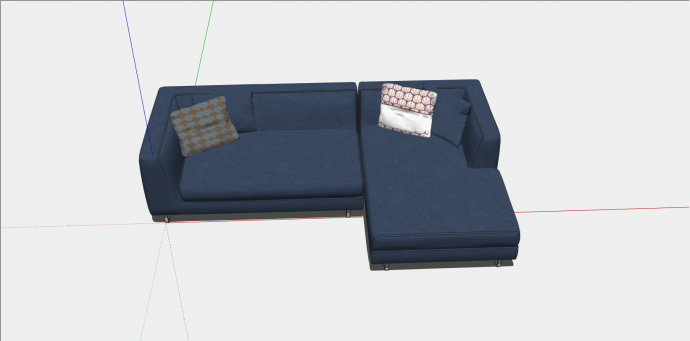蓝色L型简约组合沙发su模型_图1