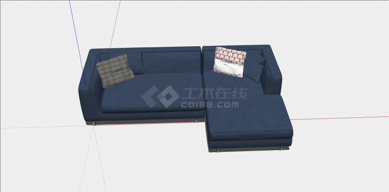蓝色L型简约组合沙发su模型-图一