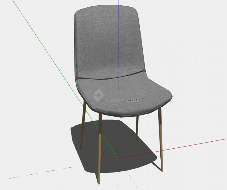 一款灰色的带有原木色凳腿的无扶手椅子su模型-图二